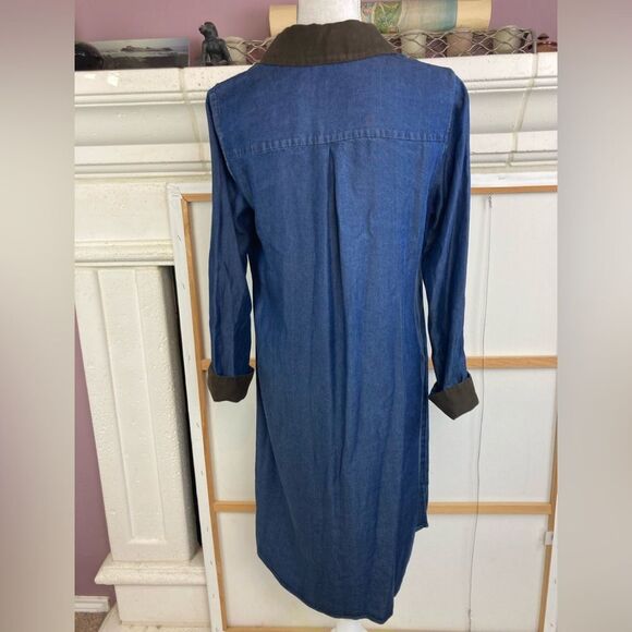 Soft Surroundings long dark chambray w/ faux suede trim lock closures oversized - Picture 3 of 10